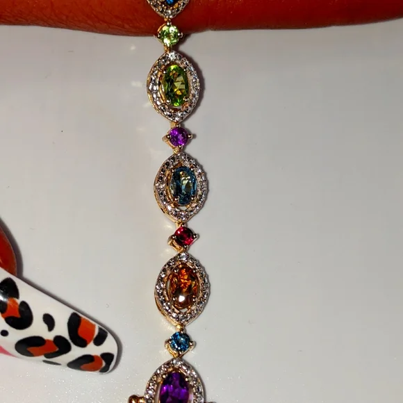 Multi-Gemstone Peridot, London Blue, Amethyst Tennis Bracelet - Picture 10 of 16